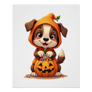 トリック・オア・トリート・ドッグ - かわいいハロウィンの子犬のTシャツ ポスター