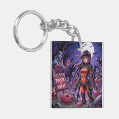 トリック・オア・トリート!ハロウィンのゾンビが脳みそを配ってる! キーホルダー (正面左)