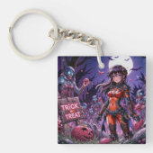 トリック・オア・トリート!ハロウィンのゾンビが脳みそを配ってる! キーホルダー (正面)