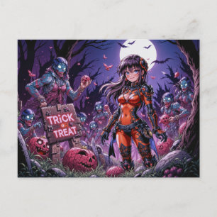 トリック・オア・トリート!ハロウィンのゾンビが脳みそを配ってる! ポストカード