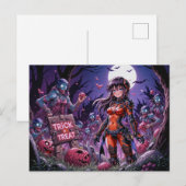 トリック・オア・トリート！ハロウィンのゾンビが脳みそを配ってる！ ポストカード (正面/裏面)