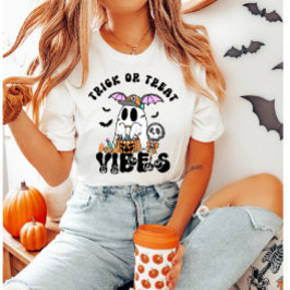 トリック・オア・トリート・バイブス レトロな幽霊のキャンディ ハロウィン Tシャツ