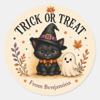 トリック・オア・トリート 黒猫と幽霊のハロウィン ラウンドシール