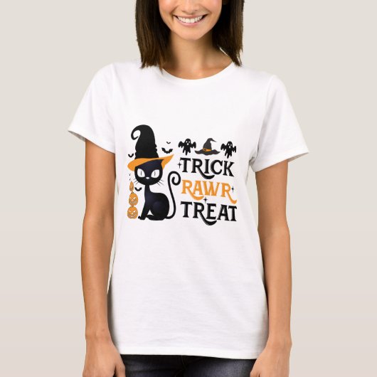 トリック・ロゥア・トリート 黒猫 魔女の帽子 ハロウィン Tシャツ (正面)