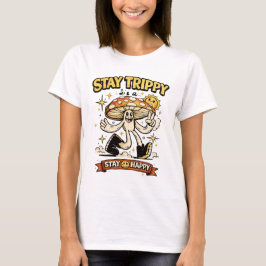 トリッピーでいよう ハッピーでいよう グルーヴィーなキノコのピースサイン Tシャツ