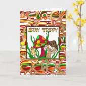 トリッピーなお祝い、楽しいサイケデリックマッシュルーム カード (黄色い花)