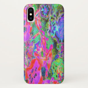 トリッピーなサイケデリックホットピンクと紫の花 iPhone X ケース