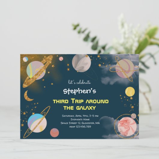 トリップザのまわりに銀河系宇宙誕生日招待状 招待状 (スタンド正面)