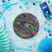 トリップ(幻覚体験)のようなでサイケデリックな紫色の緑のはっきりしたなプリントのパーティー ペーパープレート (パーティー)