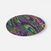 トリップ(幻覚体験)のようなでサイケデリックな紫色の緑のはっきりしたなプリントのパーティー ペーパープレート (アングル)