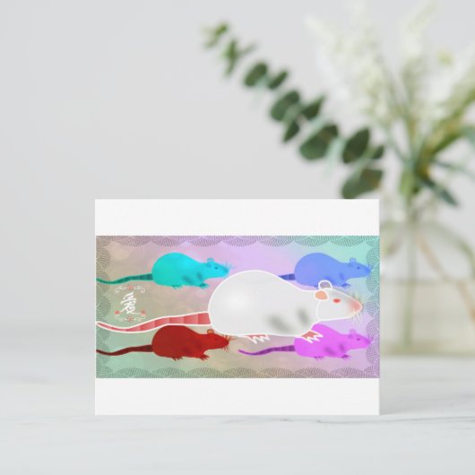 トリップ(幻覚体験)のようなで腰回りが大きな虹ペットラット ポストカード (スタンド正面)