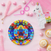 トリップ（幻覚体験）のようななヒッピーのサイケデリックな絞り染めのはっきりしたなプリントのパーティー ペーパープレート (パーティー)