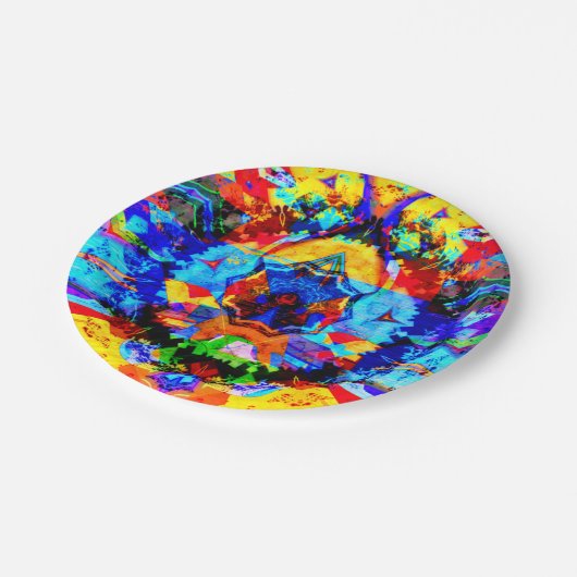 トリップ（幻覚体験）のようななヒッピーのサイケデリックな絞り染めのはっきりしたなプリントのパーティー ペーパープレート (アングル)