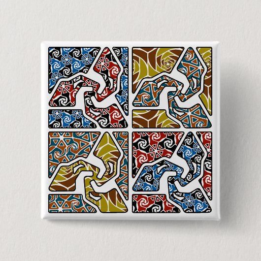 トリップ(幻覚体験)のようなな背部地面が付いている三矢 缶バッジ (正面)