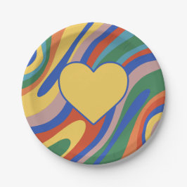 トリップ（幻覚体験）のようなカラフルレトロポップ・アートの抽象芸術 ペーパープレート