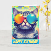 トリップ(幻覚体験)のようなサイケデリッククール酸抜き猫 カード (黄色い花)