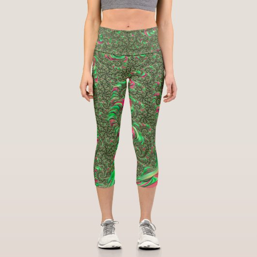 トリップ（幻覚体験）のようなサイケデリックファンキーGroovy Spiral Fractal Ar カプリレギンス (正面)