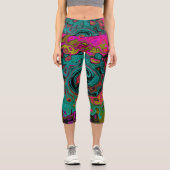 トリップ（幻覚体験）のようなターコイズ抽象芸術レトロ液スワール カプリレギンス (正面)