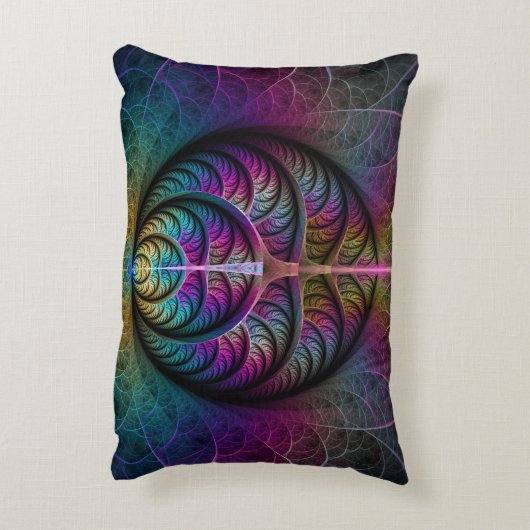 トリップ(幻覚体験)のようなパターン(の模様が)あるカラフル抽象芸術 アクセントクッション (裏面(縦))
