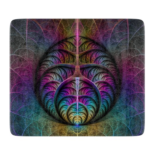 トリップ（幻覚体験）のようなパターン（の模様が）あるカラフル抽象芸術 カッティングボード (正面)