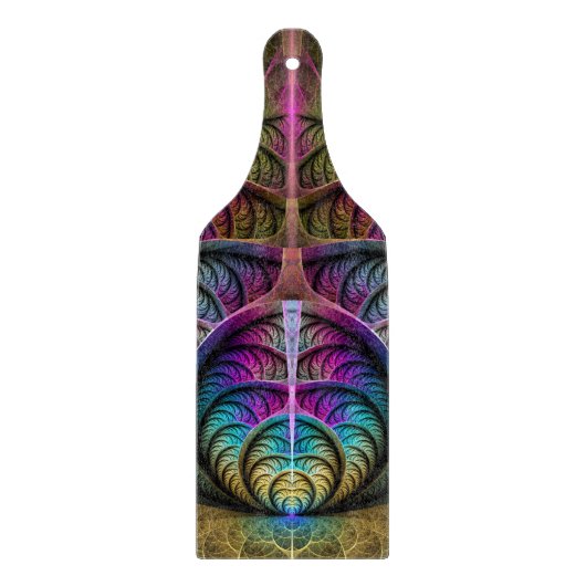 トリップ（幻覚体験）のようなパターン（の模様が）あるカラフル抽象芸術 カッティングボード (正面)