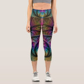 トリップ（幻覚体験）のようなパターン（の模様が）あるカラフル抽象芸術 カプリレギンス (正面)