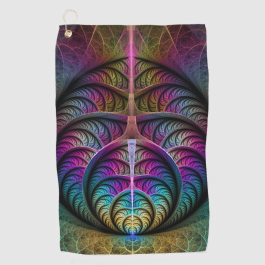 トリップ（幻覚体験）のようなパターン（の模様が）あるカラフル抽象芸術 ゴルフタオル (正面)