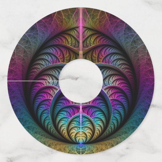 トリップ(幻覚体験)のようなパターン(の模様が)あるカラフル抽象芸術 ワイングラスタグ (正面)