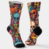 トリップ（幻覚体験）のようなヒピースカルカラフルパターン（の模様が）ある サイケデリック ソックス (傾斜あり)