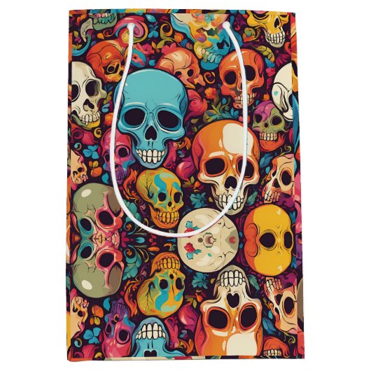 トリップ（幻覚体験）のようなヒピースカルカラフルパターン（の模様が）ある サイケデリック ミディアムペーパーバッグ (正面)