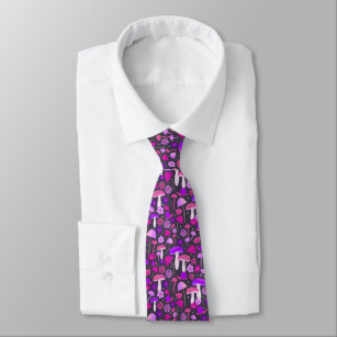 トリップ（幻覚体験）のようなマッシュルーム70s紫、ピンク、ブラック ネクタイ