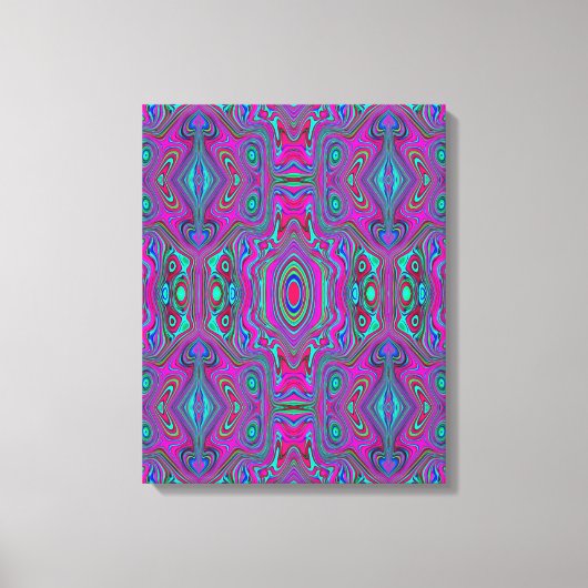 トリップ（幻覚体験）のようなレトロマゼンタ、青、緑の抽象芸術 キャンバスプリント (正面)