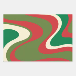 トリップ（幻覚体験）のようなレトロ60s 70s旋回抽象芸術クリスマス赤 ラッピングペーパーシート