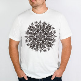 トリップ(幻覚体験)のような白黒カッコいい丸サイケデリック曼荼羅 Tシャツ
