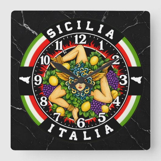 トリナクリア シチリア イタリア スクエア壁時計 (正面)