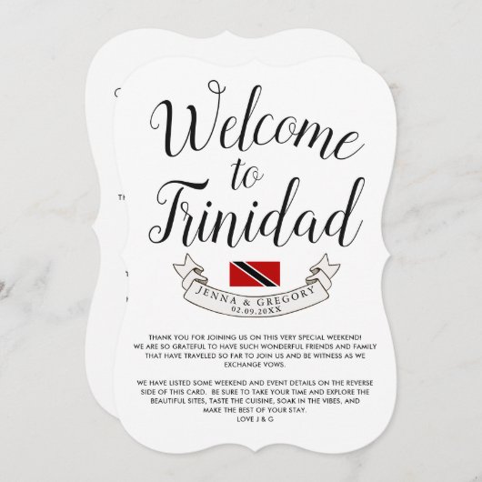 トリニダードへようこそ | 結婚式のお土産 招待状 (正面/裏面)