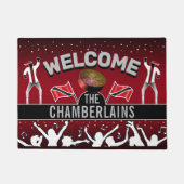 トリニダード国旗とパーティーの人と家族の名前 ドアマット (正面)