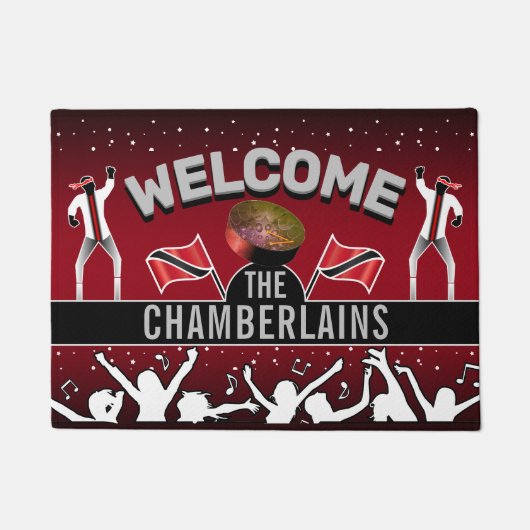 トリニダード国旗とパーティーの人と家族の名前 ドアマット (正面)