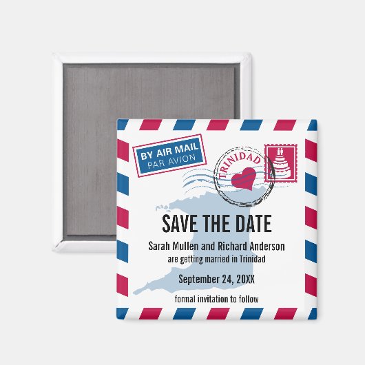 トリニダード航空メール結婚式の日付を保存 マグネット (正面/裏面)