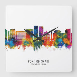 トリニダード・トバゴの首都ポートオブスペインのスカイライン スクエア壁時計