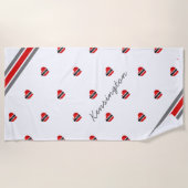 トリニダード・トバゴハート国旗の名前と白 ビーチタオル (正面)