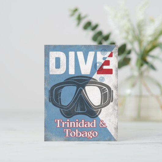 トリニダード・トバゴヴィンテージスキューバダイビングマスク ポストカード (スタンド正面)