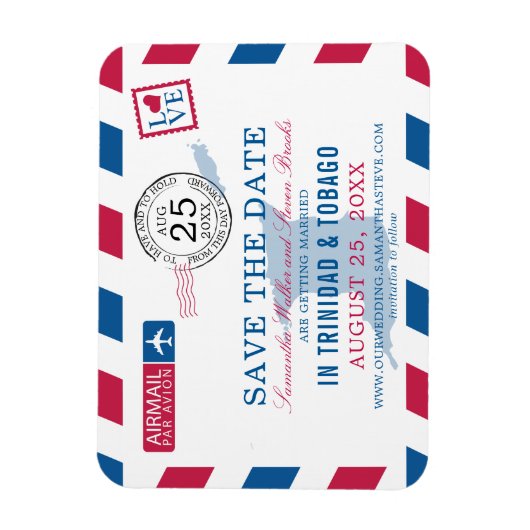 トリニダード・トバゴ航空便の結婚式の日付を保存 マグネット (縦)