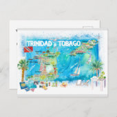 トリニダード・トバゴ領アンティル図解入りの、写真付きのトラベルマップ シーズンポストカード (正面/裏面)