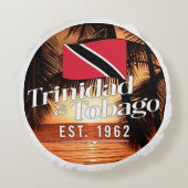 「トリニダード・トバゴ・エスト。1962インチ夕日（国旗あり） ラウンドクッション (裏面)