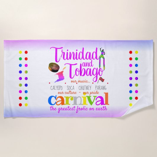 トリニダード・トバゴ – 私たちの文化私たちのプライド（白） ビーチタオル (正面)