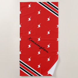 トリニダード・トバゴMAP in White with Name on RED ビーチタオル
