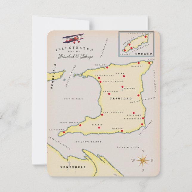 トリニダ図解入りの、写真付きのード・トバゴの地図 (裏面)