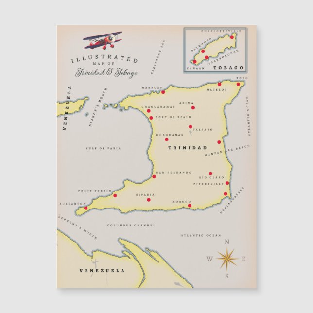 トリニダ図解入りの、写真付きのード・トバゴの地図 (正面)