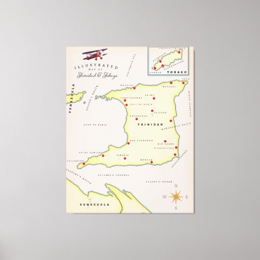 トリニダ図解入りの、写真付きのード・トバゴの地図 キャンバスプリント (正面)